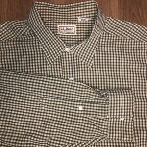 LL Bean Mens Button Up Collared Shirt Large Regular Green Plaid LG
